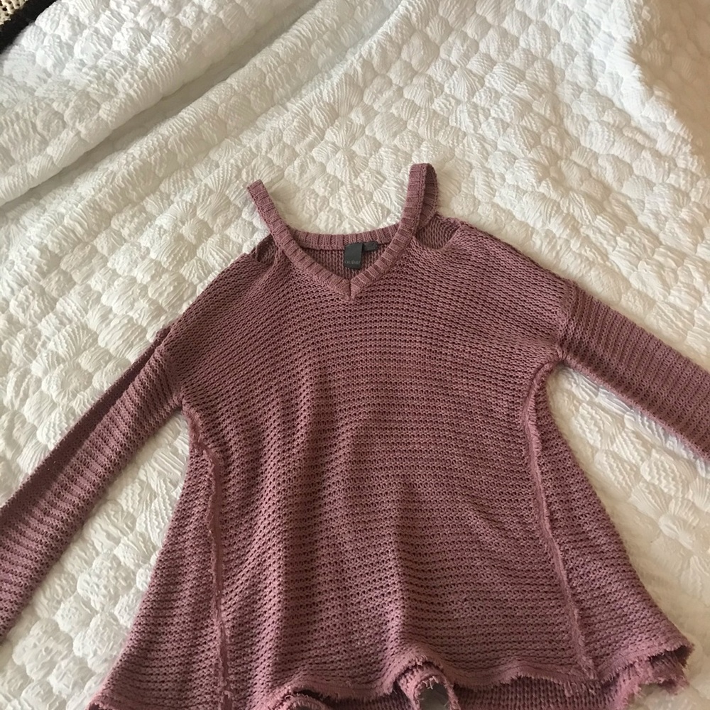 Purple cut out shoulder sweater